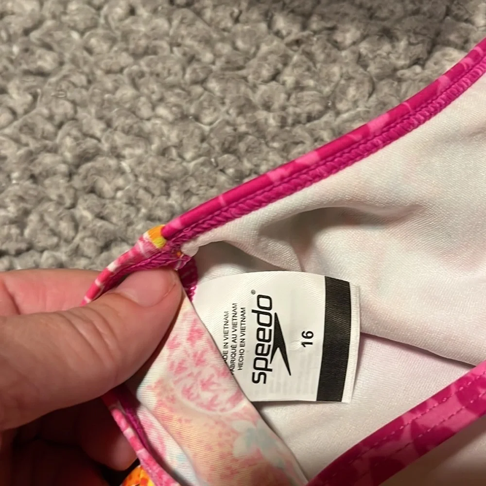 Speedo Size 16 Sporty Splice Pink Tropical Tankini Bikini